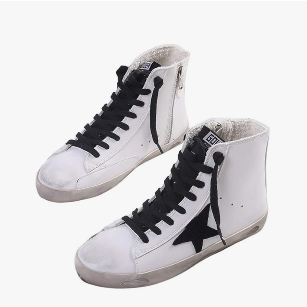 Golden Goose White and Black High-Top Sneakers